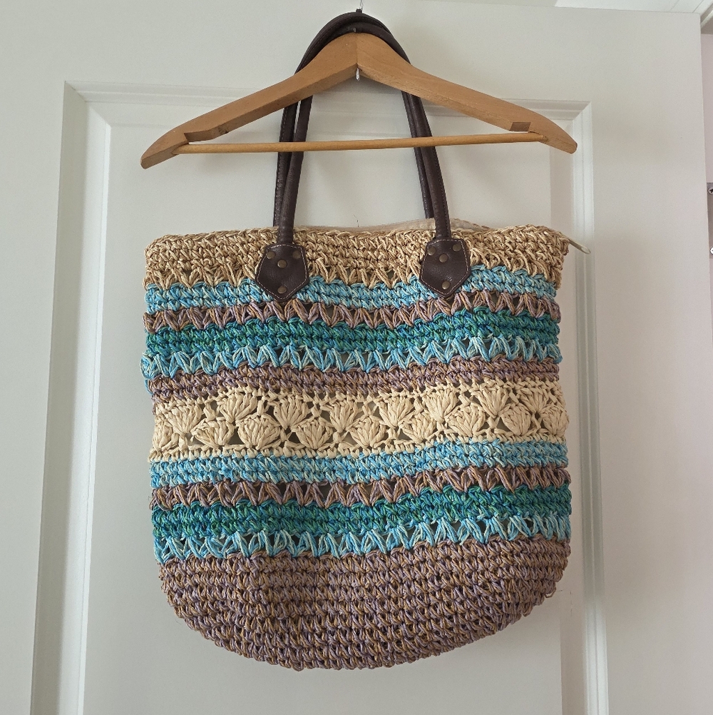 Cappelli Woven Totebag Preppy Vacay Blue Cream Neutral Boho